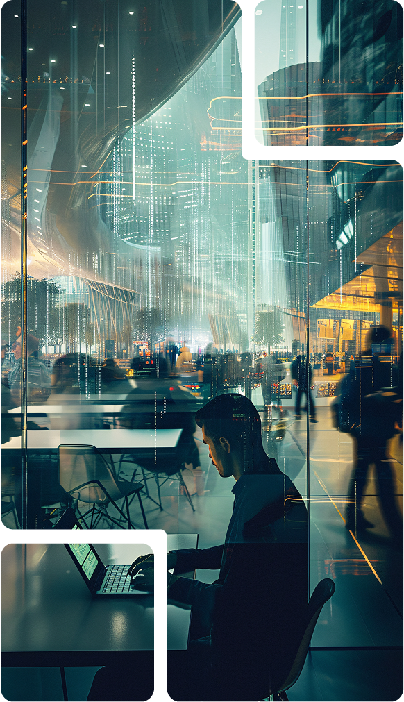 A person working on a laptop in a modern office